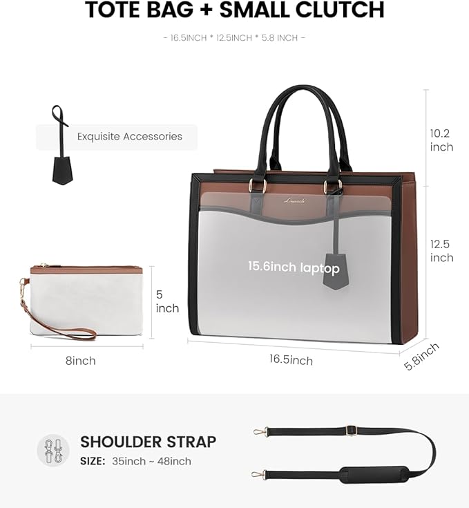 LOVEVOOK 15.6” Women’s Laptop Tote Bag – Waterproof PU Leather Office & Travel Handbag with Clutch