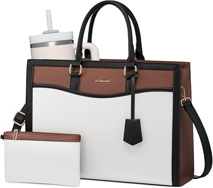 LOVEVOOK 15.6” Women’s Laptop Tote Bag – Waterproof PU Leather Office & Travel Handbag with Clutch