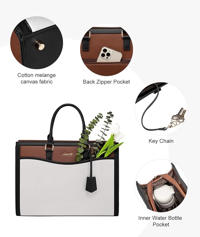 LOVEVOOK 15.6” Women’s Laptop Tote Bag – Waterproof PU Leather Office & Travel Handbag with Clutch