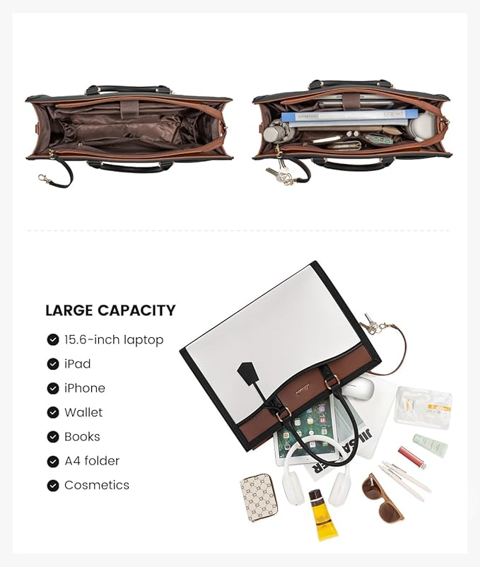 LOVEVOOK 15.6” Women’s Laptop Tote Bag – Waterproof PU Leather Office & Travel Handbag with Clutch