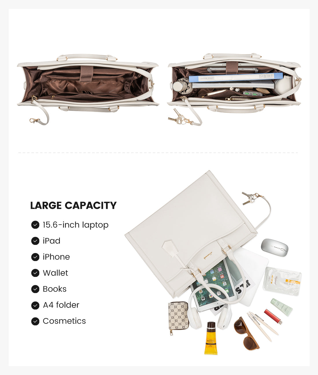 LOVEVOOK 15.6” Women’s Laptop Tote Bag – Waterproof PU Leather Office & Travel Handbag with Clutch