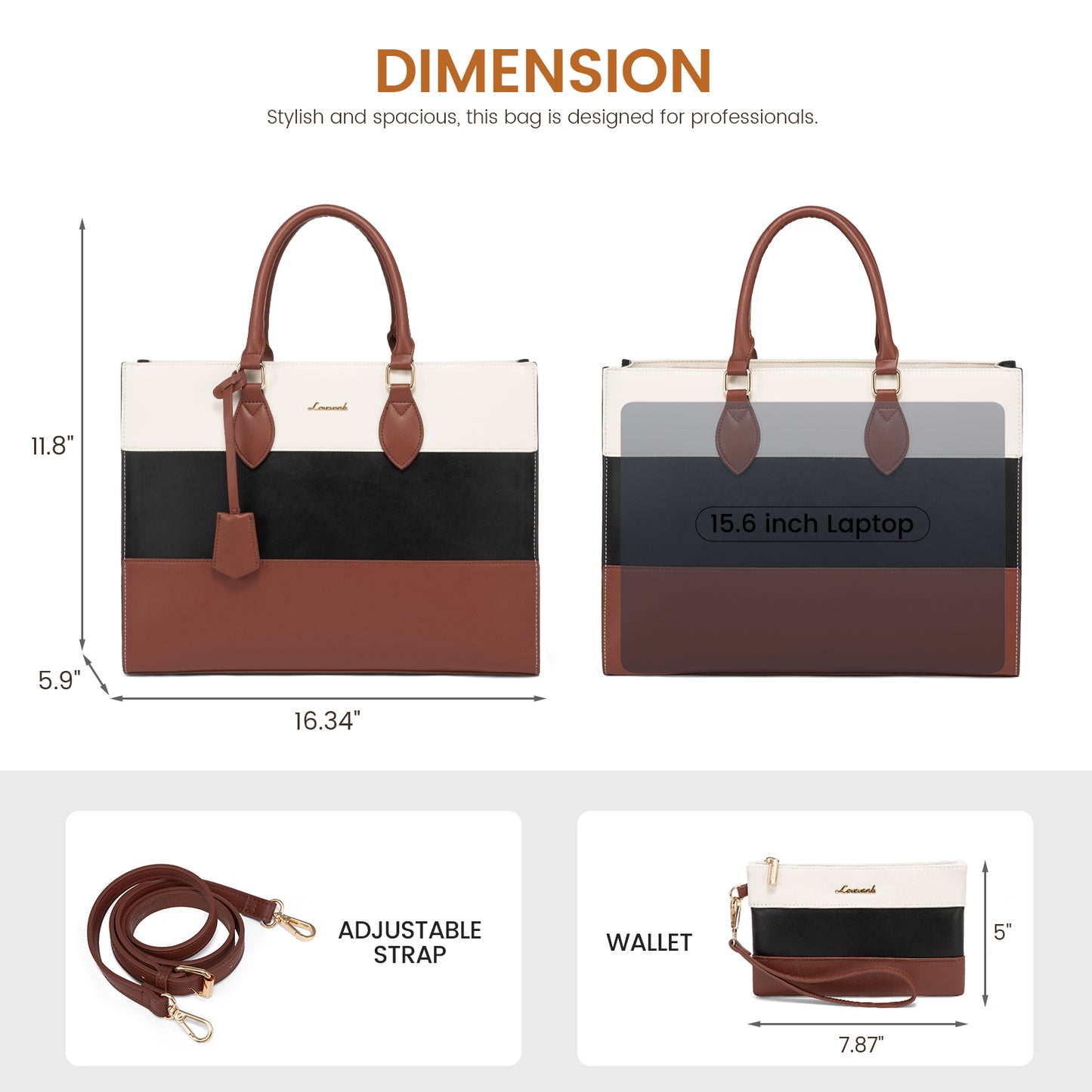LOVEVOOK Women's Designer 2-Piece Laptop Tote Bag Set – PU Leather Business Work Briefcase with Clutch Purse (15.6")