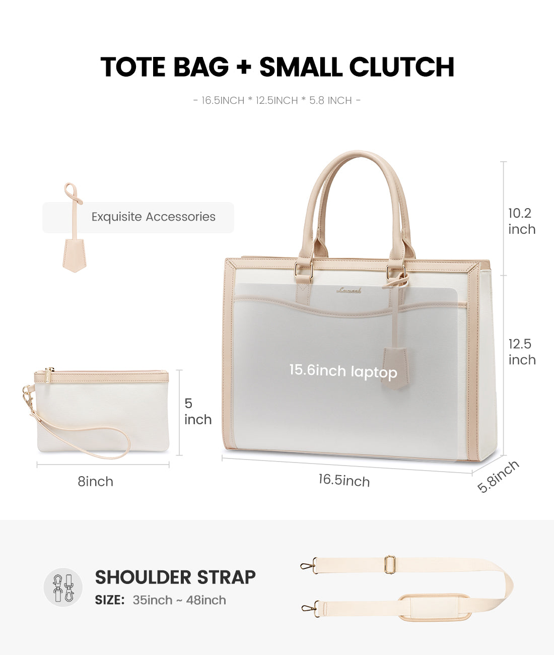 LOVEVOOK 15.6” Women’s Laptop Tote Bag – Waterproof PU Leather Office & Travel Handbag with Clutch