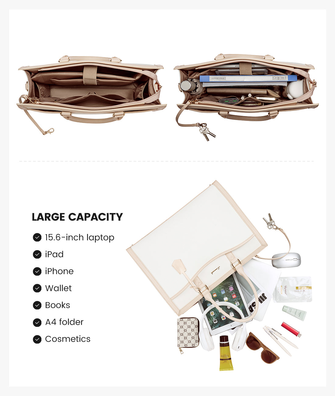 LOVEVOOK 15.6” Women’s Laptop Tote Bag – Waterproof PU Leather Office & Travel Handbag with Clutch