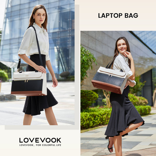 LOVEVOOK 2-Piece Luxury Tote & Clutch Set | 15.6” Laptop Bag
