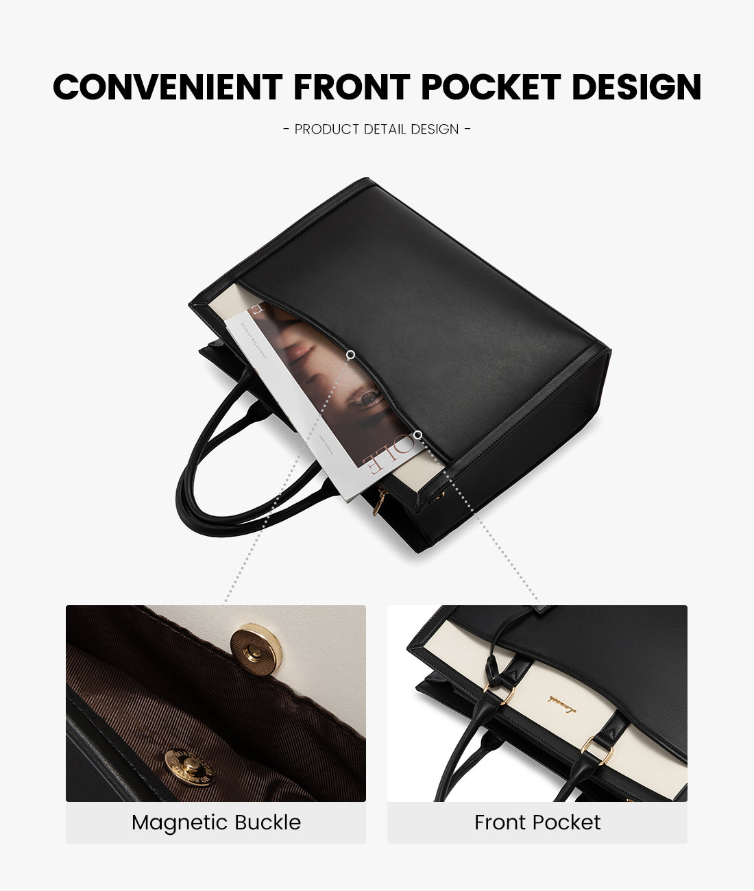 LOVEVOOK 15.6” Women’s Laptop Tote Bag – Waterproof PU Leather Office & Travel Handbag with Clutch