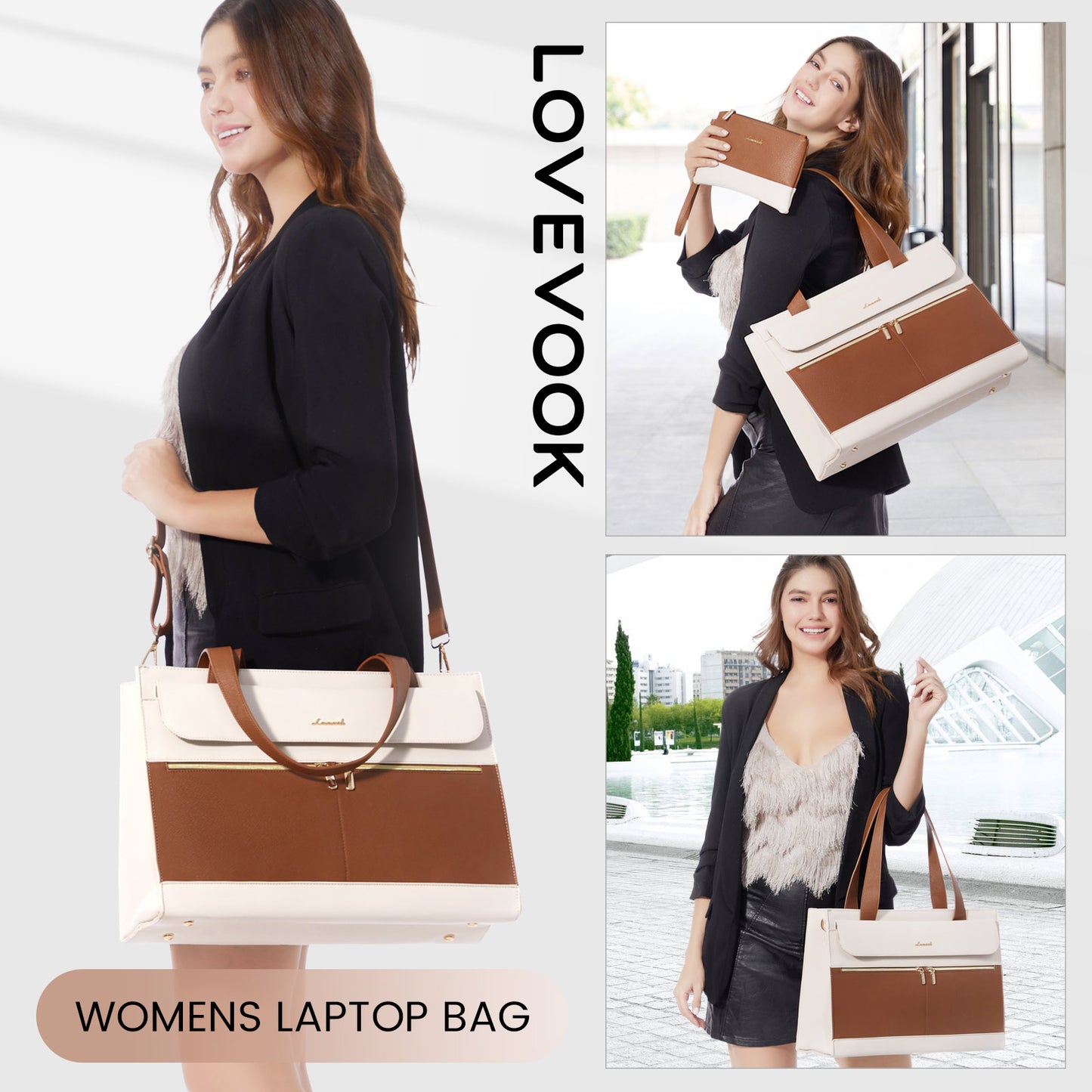 LOVEVOOK 2-Piece Luxury Tote & Clutch Set | 15.6” Laptop Bag