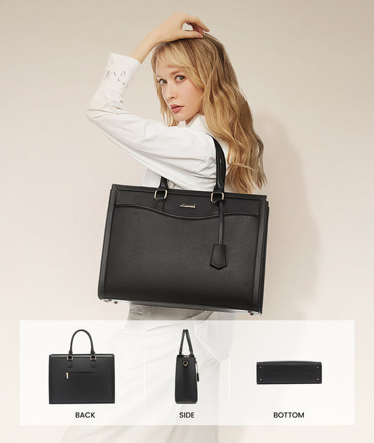 LOVEVOOK 15.6” Women’s Laptop Tote – PU Leather Office Handbag & Clutch Set