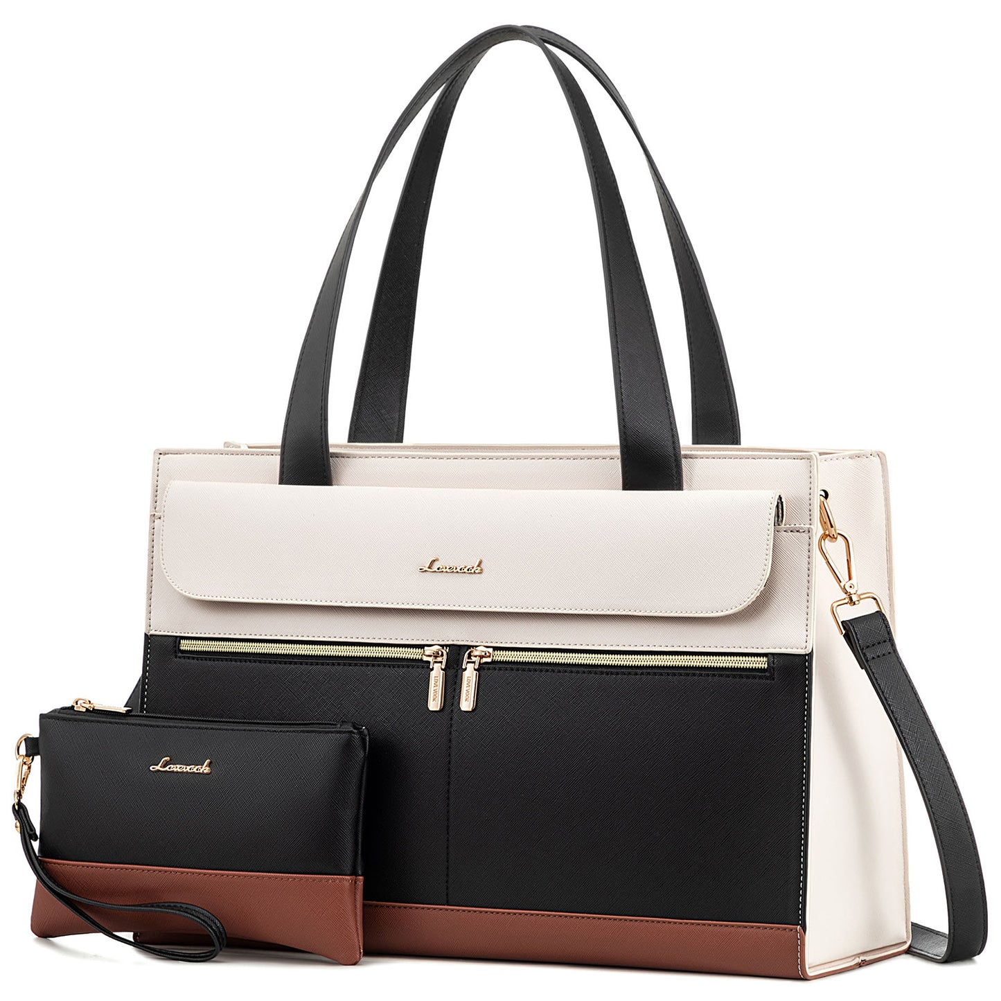 LOVEVOOK 2-Piece Luxury Tote & Clutch Set | 15.6” Laptop Bag