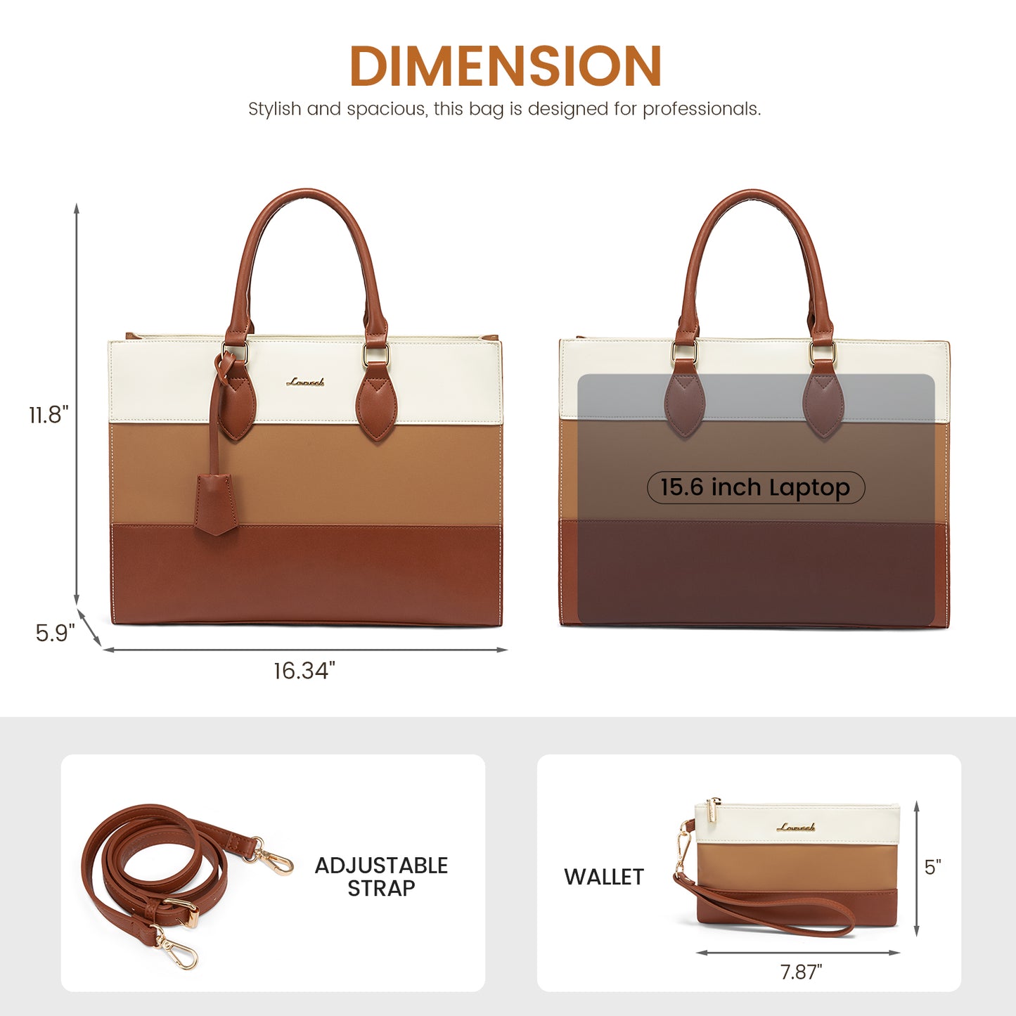 LOVEVOOK Women's Designer 2-Piece Laptop Tote Bag Set – PU Leather Business Work Briefcase with Clutch Purse (15.6")