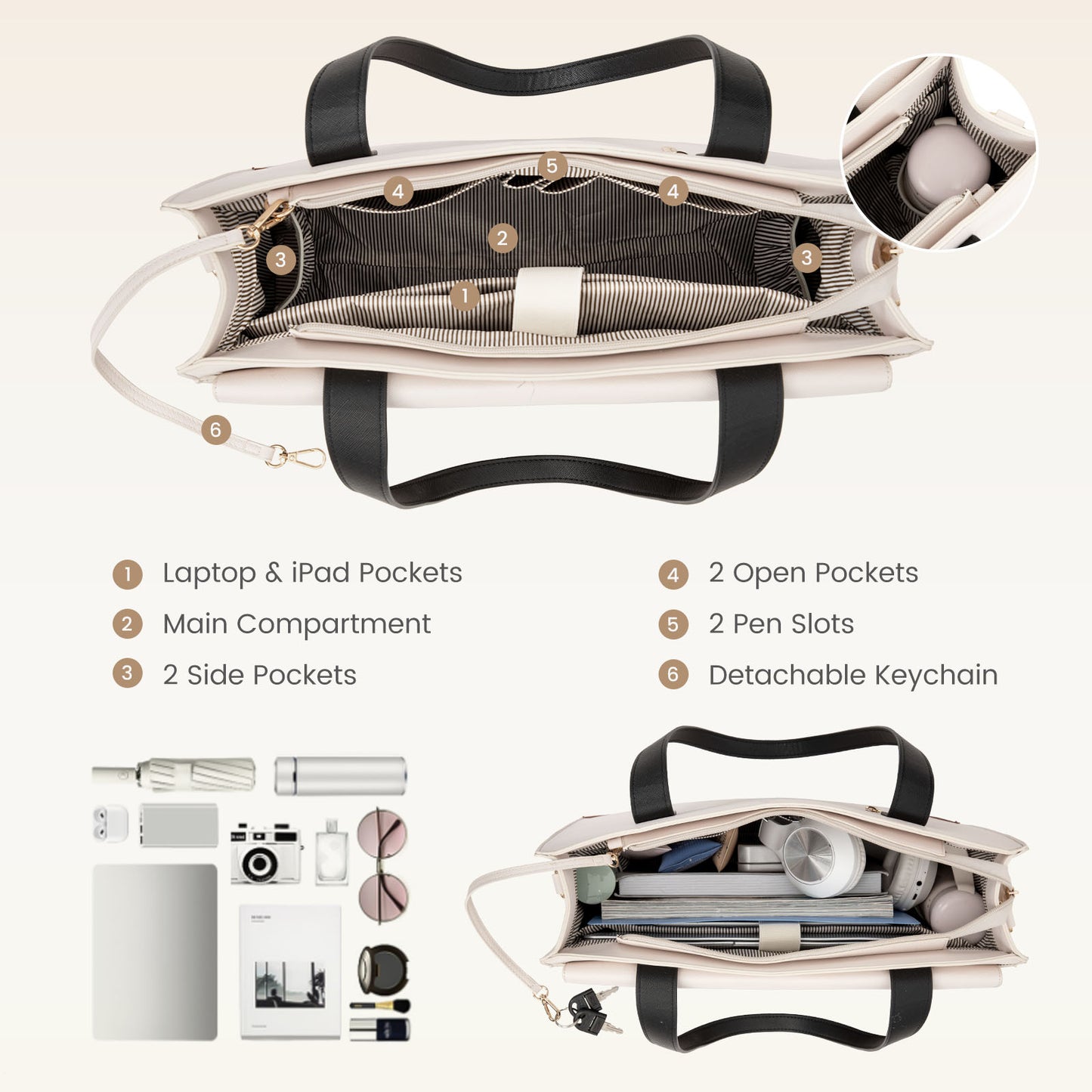 LOVEVOOK 2-Piece Luxury Tote & Clutch Set | 15.6” Laptop Bag