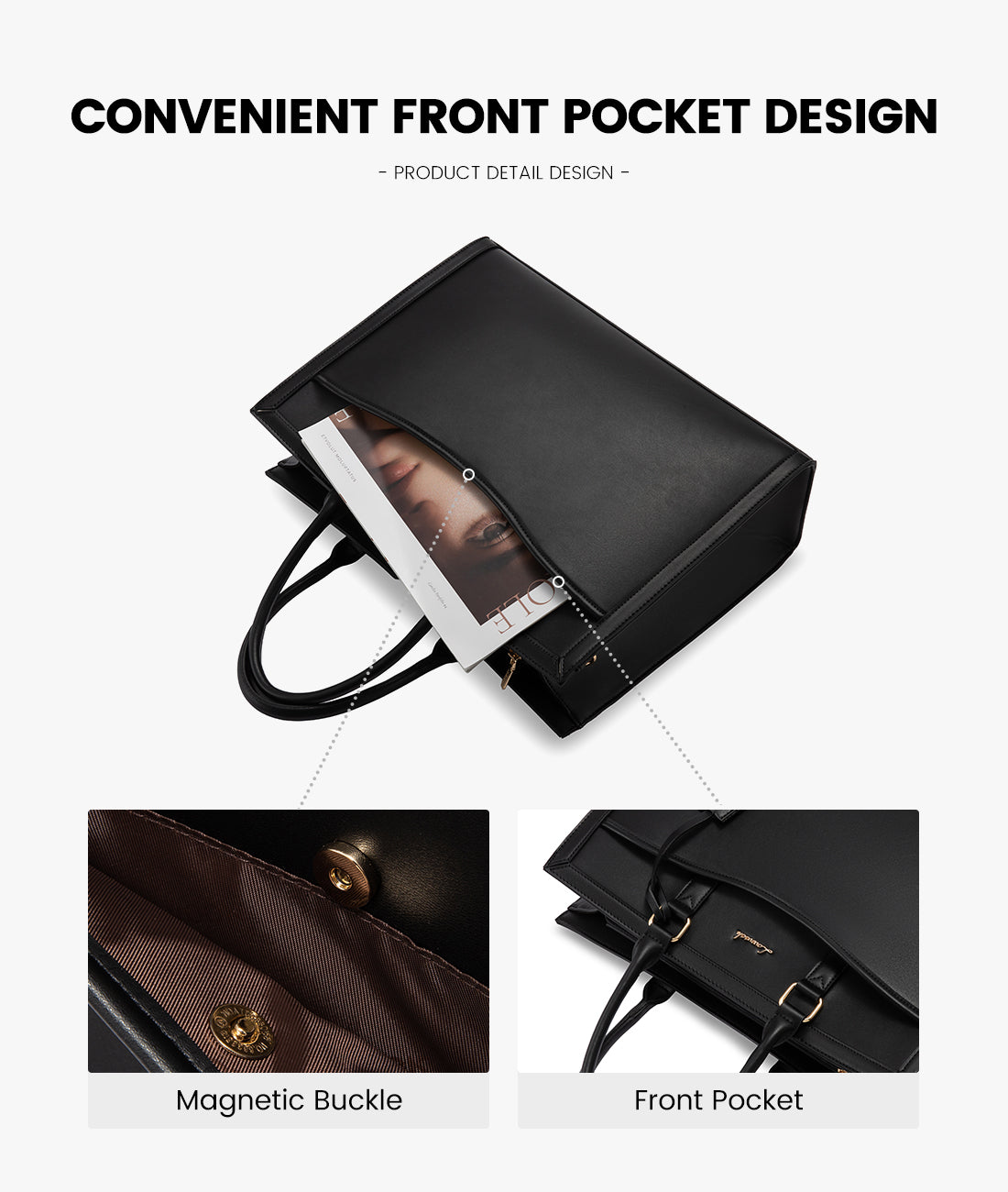 LOVEVOOK 15.6” Women’s Laptop Tote – PU Leather Office Handbag & Clutch Set