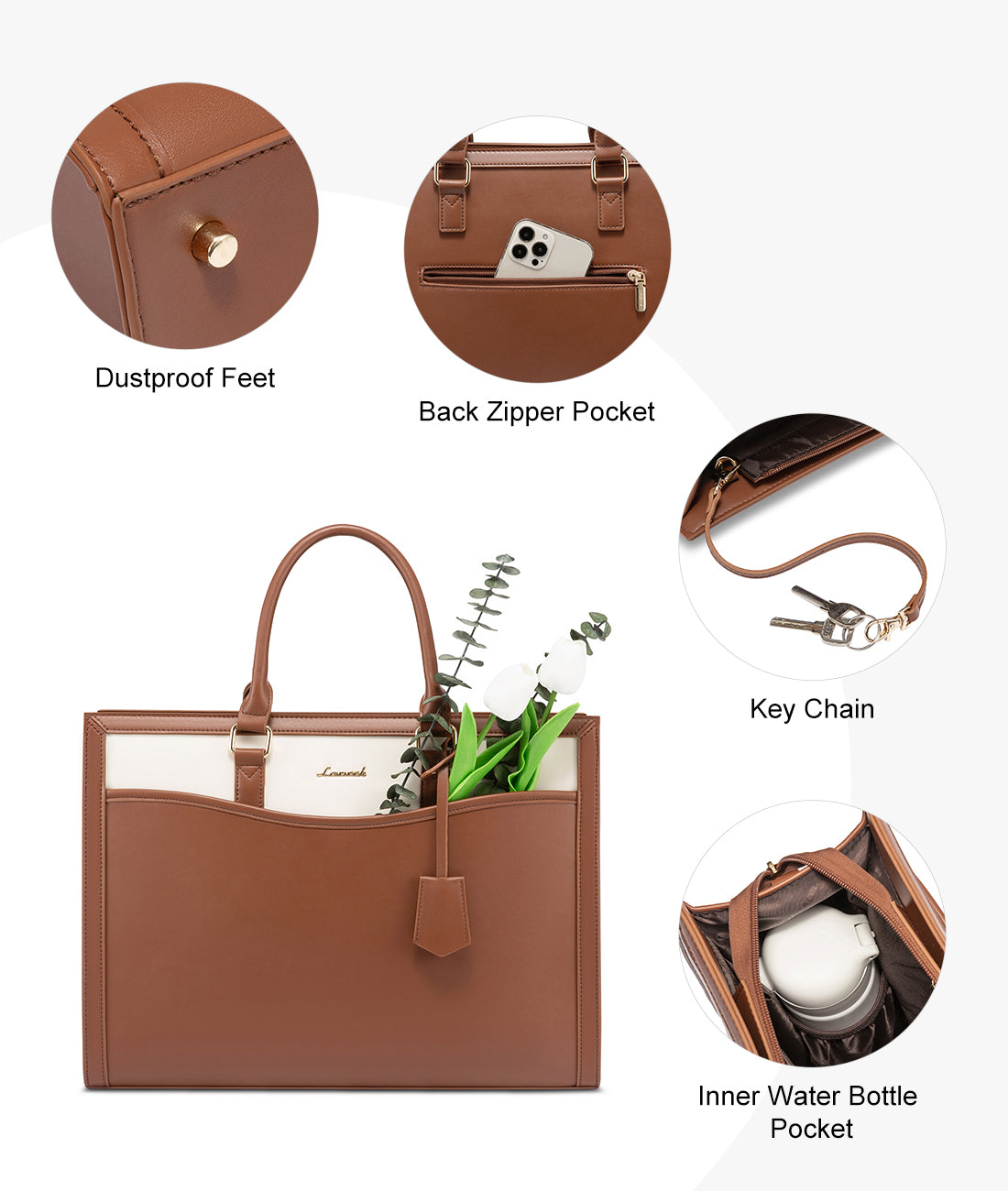 LOVEVOOK 15.6” Women’s Laptop Tote Bag – Waterproof PU Leather Office & Travel Handbag with Clutch