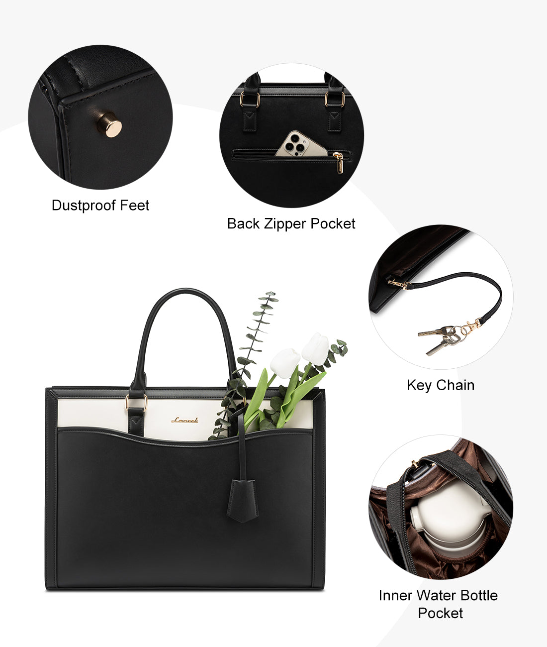 LOVEVOOK 15.6” Women’s Laptop Tote Bag – Waterproof PU Leather Office & Travel Handbag with Clutch