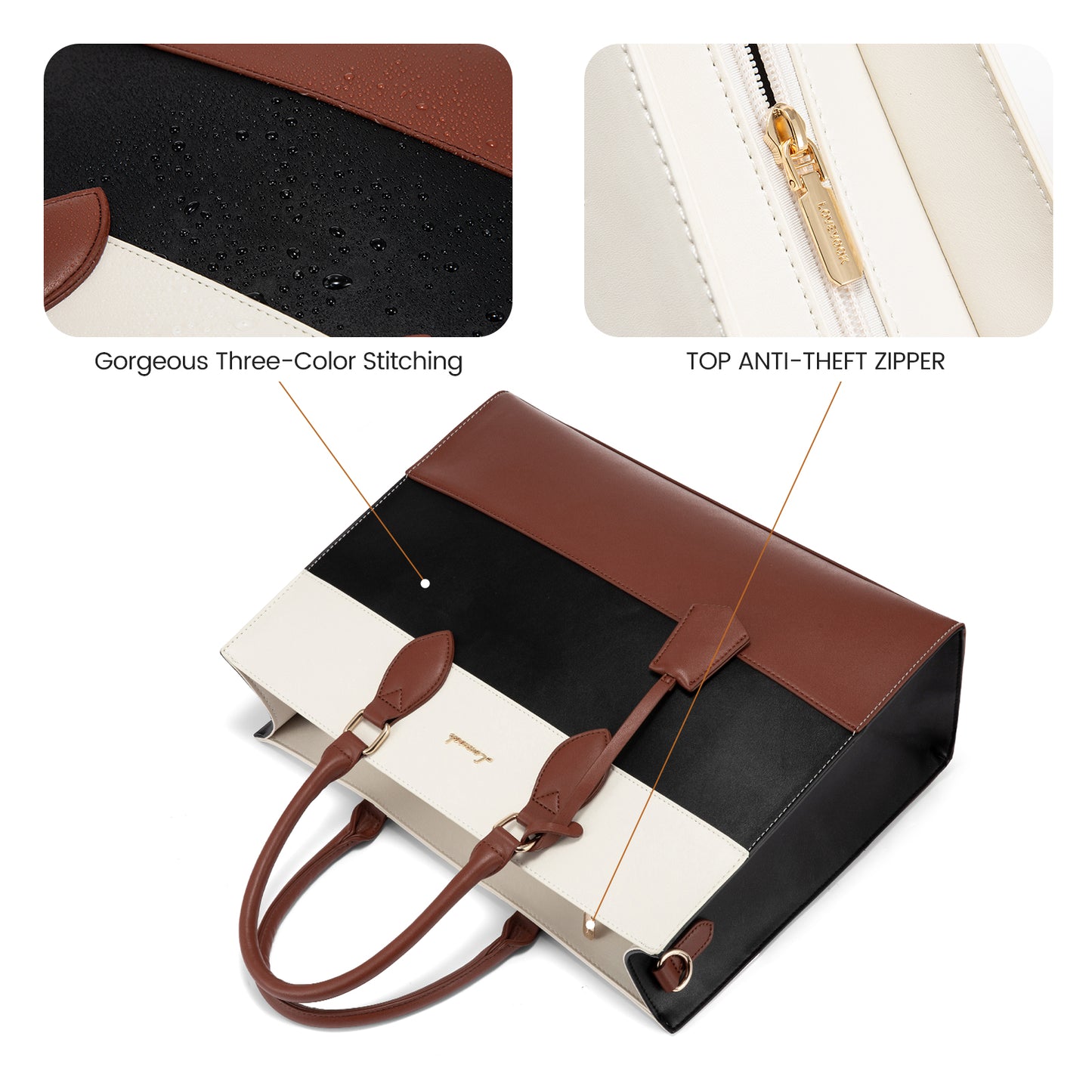 LOVEVOOK Women's Designer 2-Piece Laptop Tote Bag Set – PU Leather Business Work Briefcase with Clutch Purse (15.6")