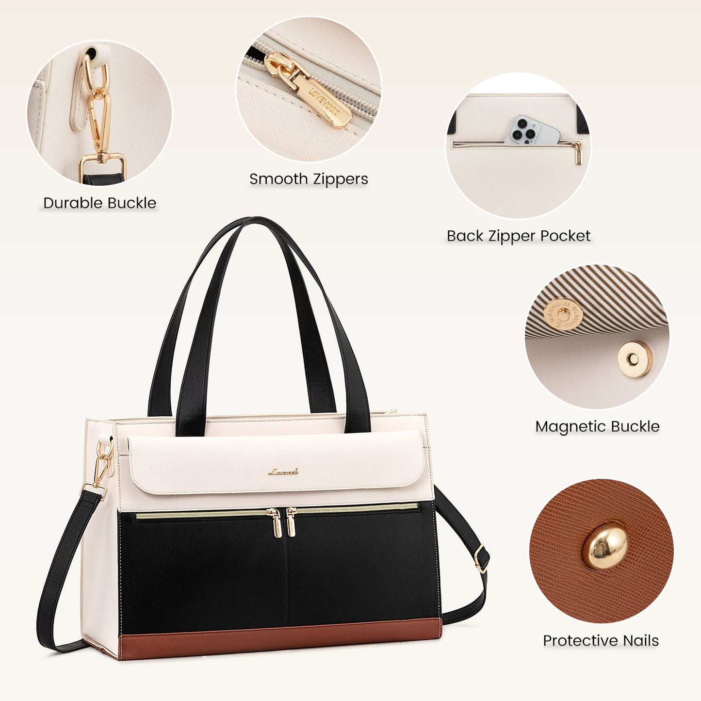 LOVEVOOK 2-Piece Luxury Tote & Clutch Set | 15.6” Laptop Bag
