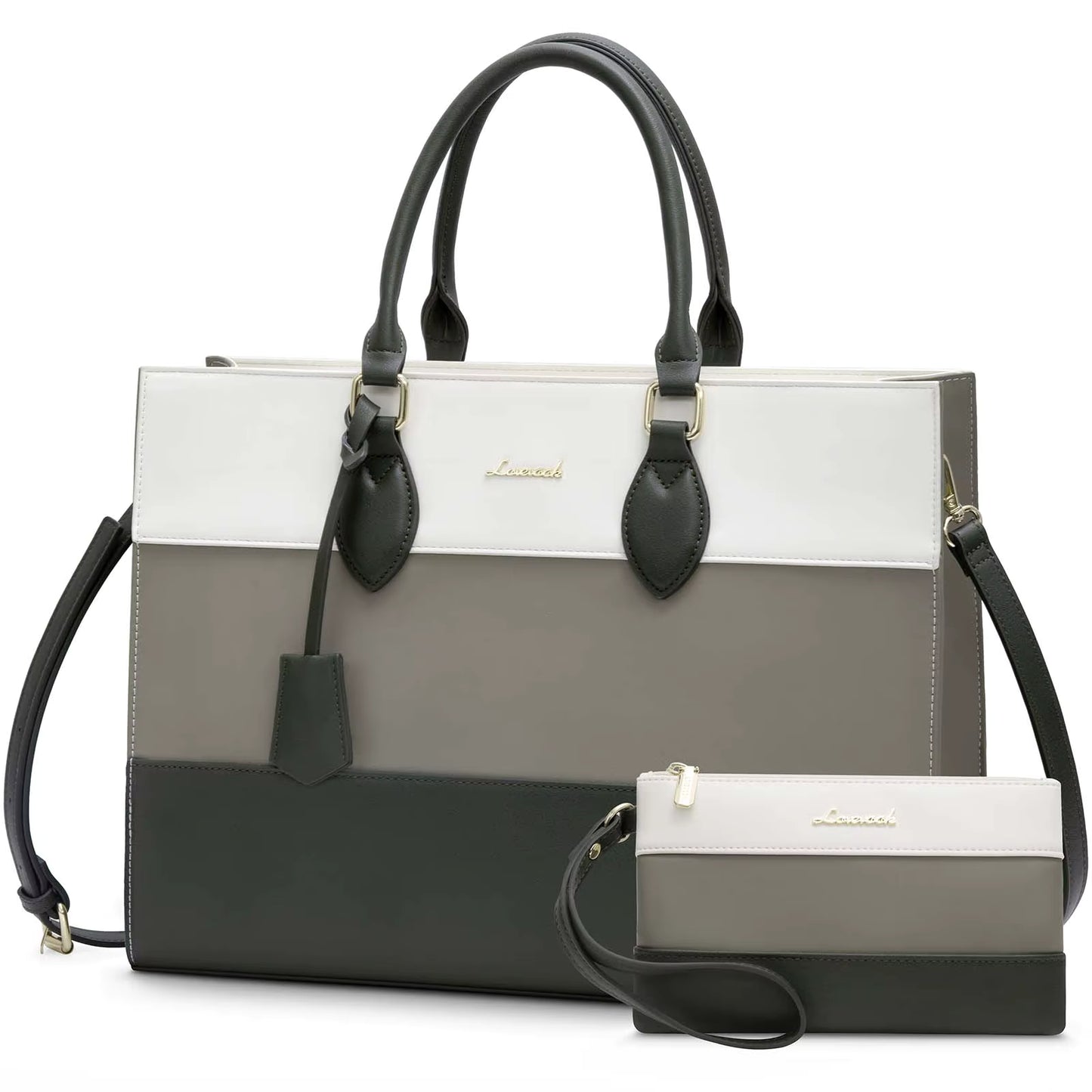 LOVEVOOK Women's Designer 2-Piece Laptop Tote Bag Set – PU Leather Business Work Briefcase with Clutch Purse (15.6")