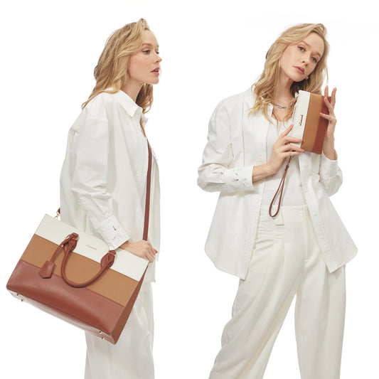 LOVEVOOK Women's Designer 2-Piece Laptop Tote Bag Set – PU Leather Business Work Briefcase with Clutch Purse (15.6")