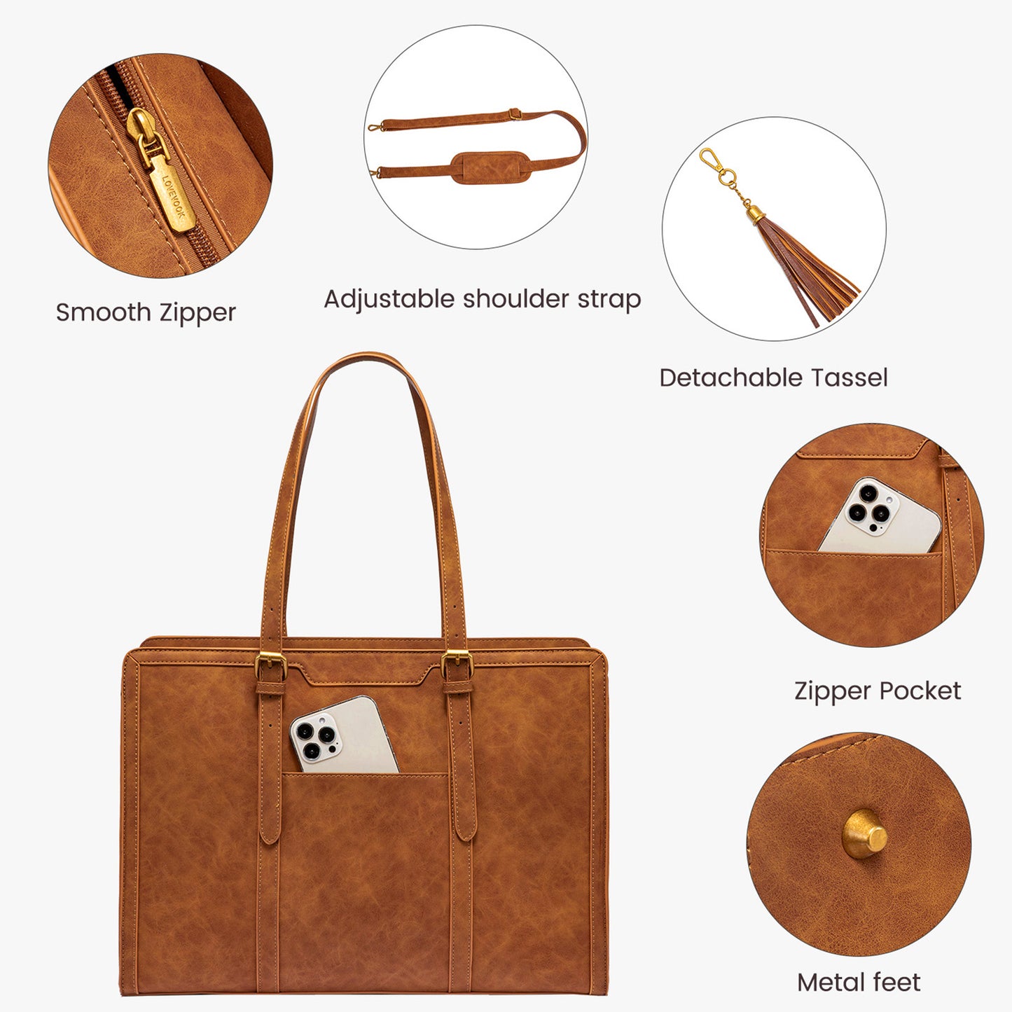 LOVEVOOK Women’s Embroidered Laptop Tote Bag | 2-Piece Set with Clutch | PU Leather 15.6–17”