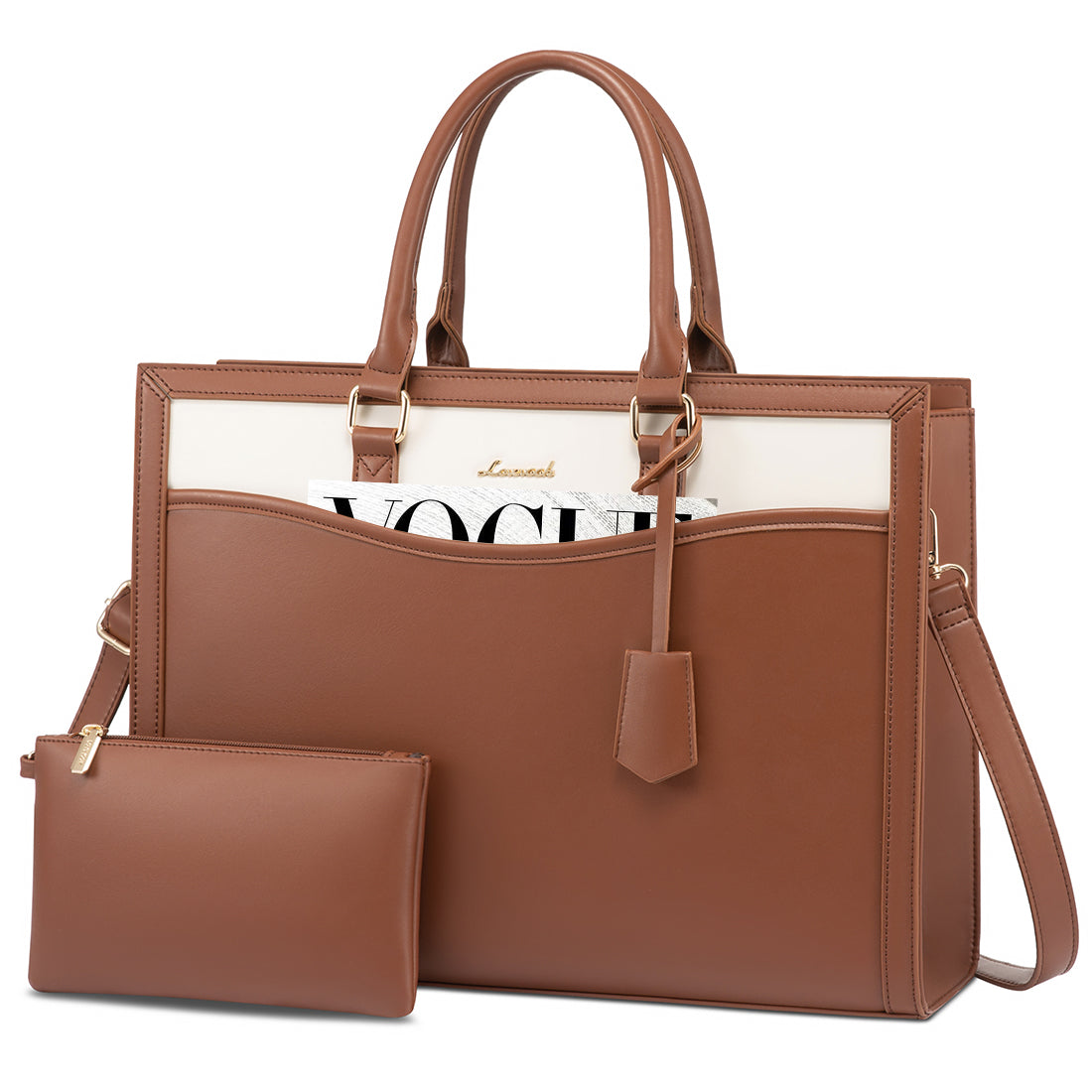 LOVEVOOK 15.6” Women’s Laptop Tote Bag – Waterproof PU Leather Office & Travel Handbag with Clutch