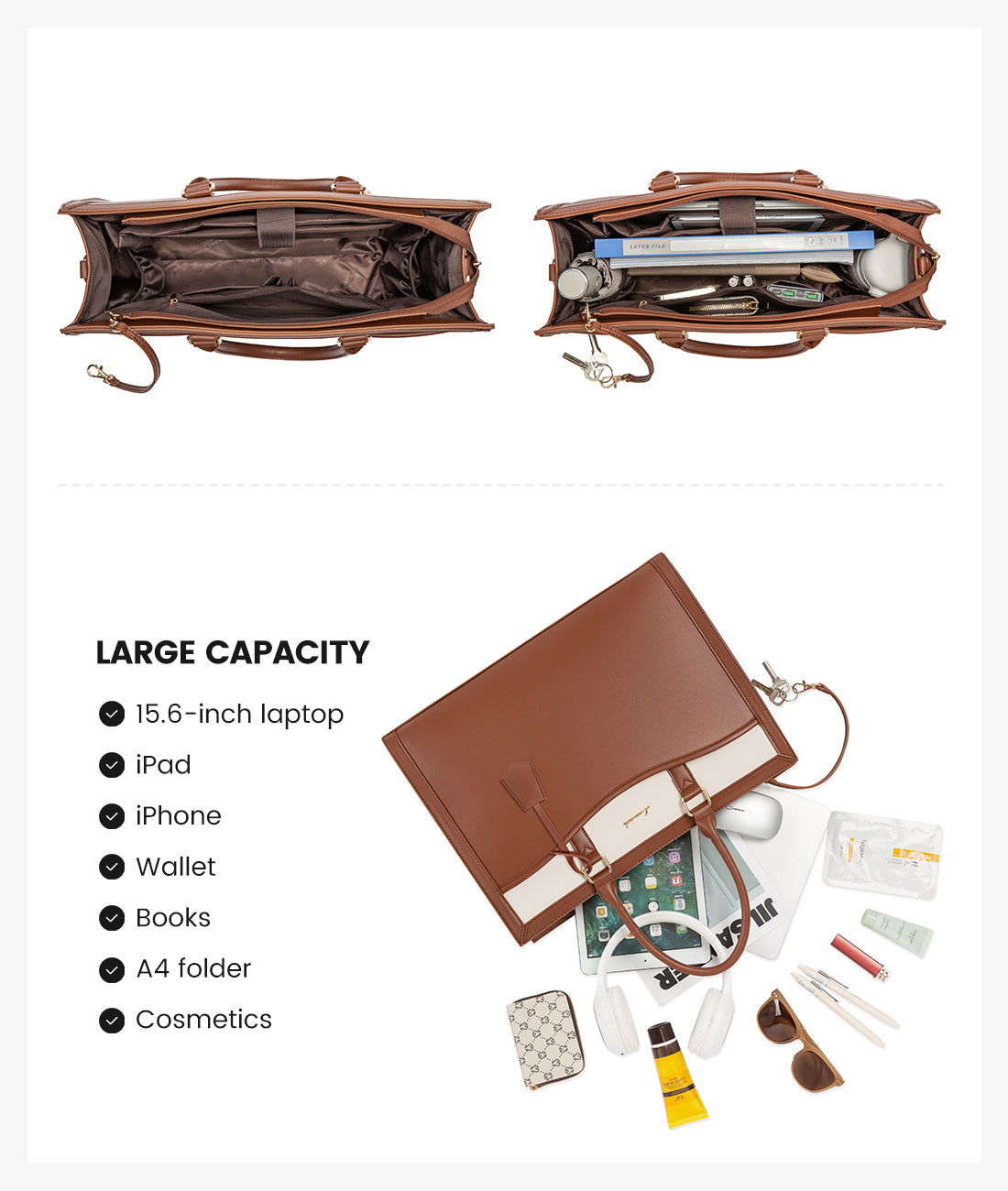 LOVEVOOK 15.6” Women’s Laptop Tote Bag – Waterproof PU Leather Office & Travel Handbag with Clutch
