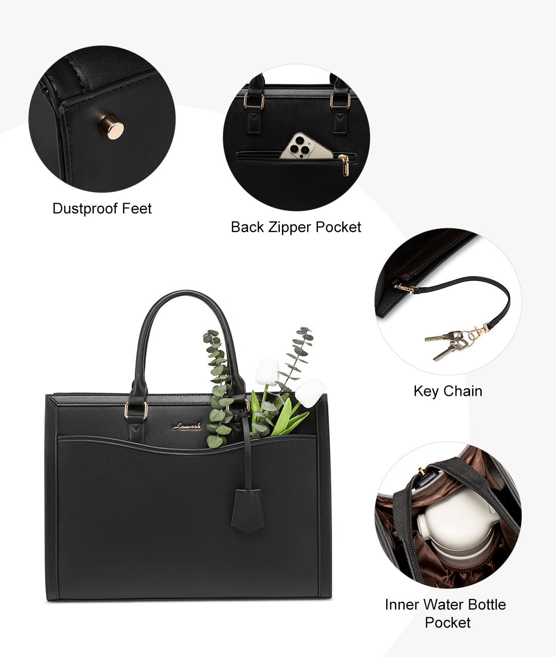 LOVEVOOK 15.6” Women’s Laptop Tote Bag – Waterproof PU Leather Office & Travel Handbag with Clutch