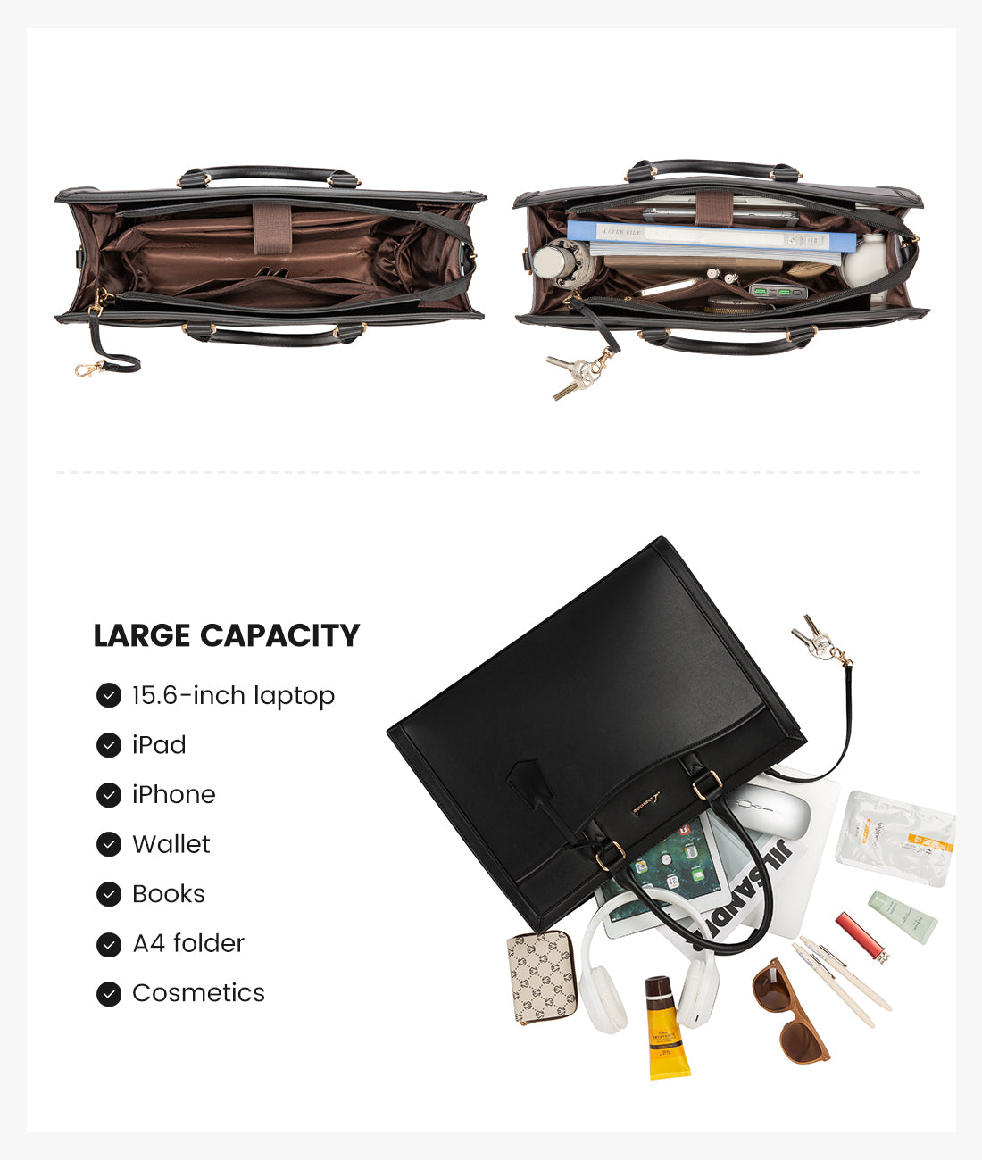 LOVEVOOK 15.6” Women’s Laptop Tote – PU Leather Office Handbag & Clutch Set