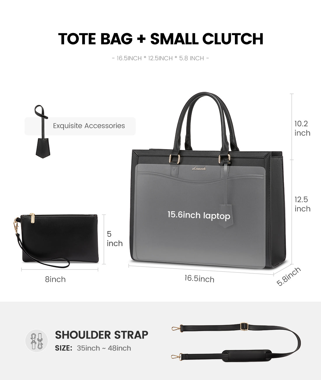 LOVEVOOK 15.6” Women’s Laptop Tote – PU Leather Office Handbag & Clutch Set
