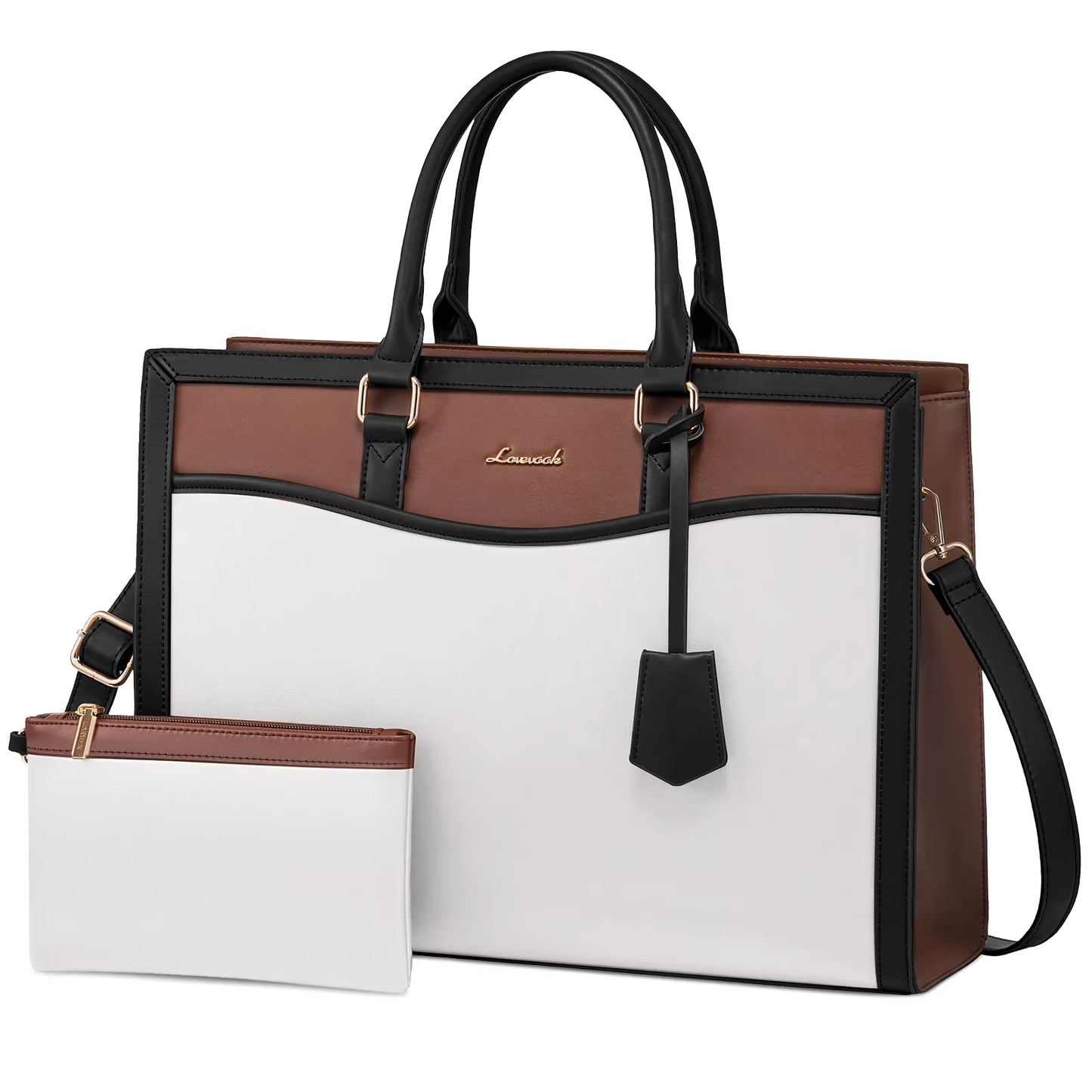 LOVEVOOK 15.6” Women’s Laptop Tote Bag – Waterproof PU Leather Office & Travel Handbag with Clutch