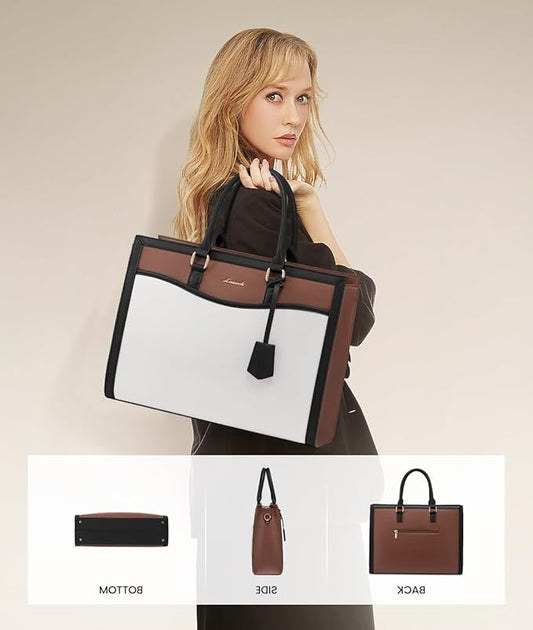 LOVEVOOK 15.6” Women’s Laptop Tote Bag – Waterproof PU Leather Office & Travel Handbag with Clutch