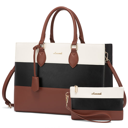 LOVEVOOK Women's Designer 2-Piece Laptop Tote Bag Set – PU Leather Business Work Briefcase with Clutch Purse (15.6")