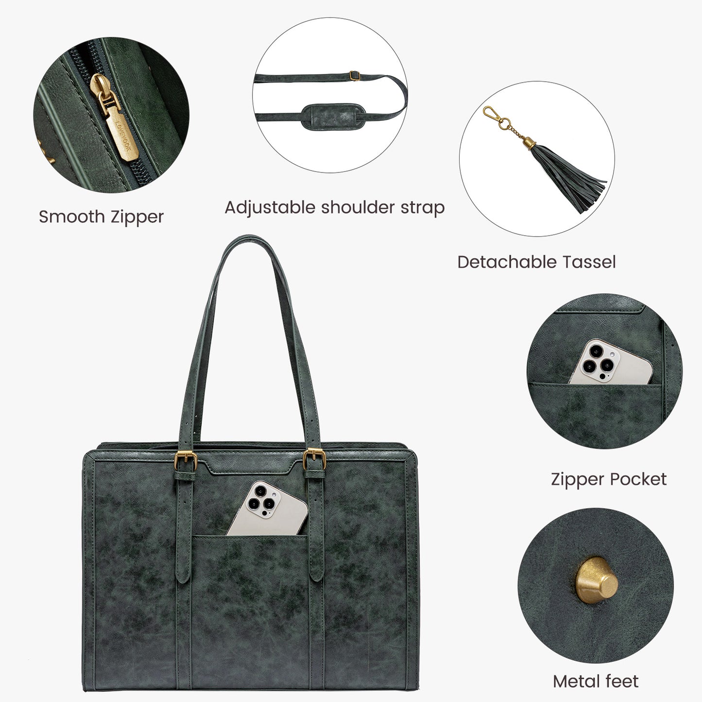 LOVEVOOK Women’s Embroidered Laptop Tote Bag | 2-Piece Set with Clutch | PU Leather 15.6–17”