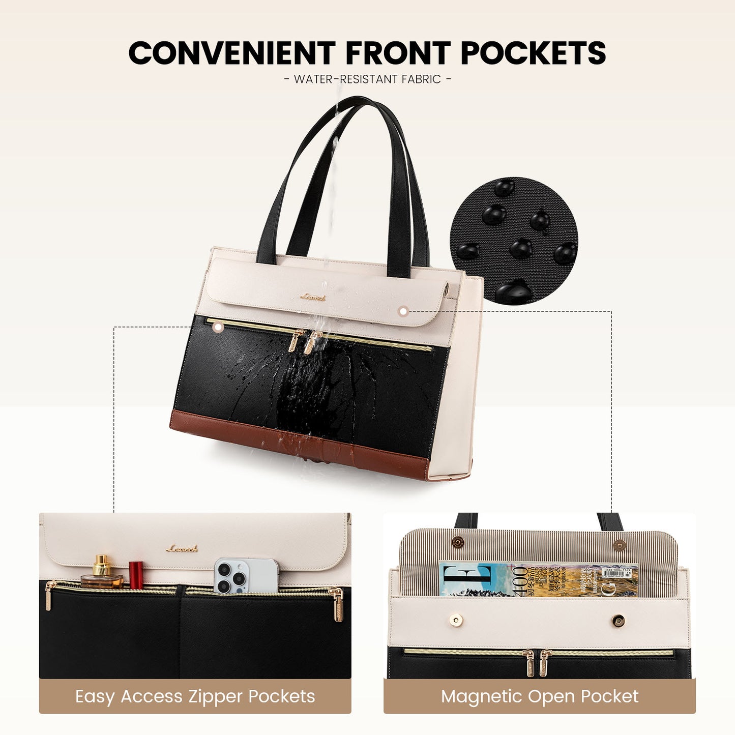 LOVEVOOK 2-Piece Luxury Tote & Clutch Set | 15.6” Laptop Bag