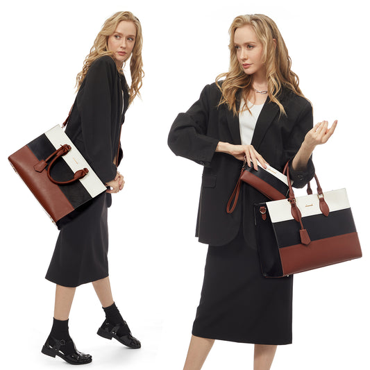 LOVEVOOK Women's Designer 2-Piece Laptop Tote Bag Set – PU Leather Business Work Briefcase with Clutch Purse (15.6")
