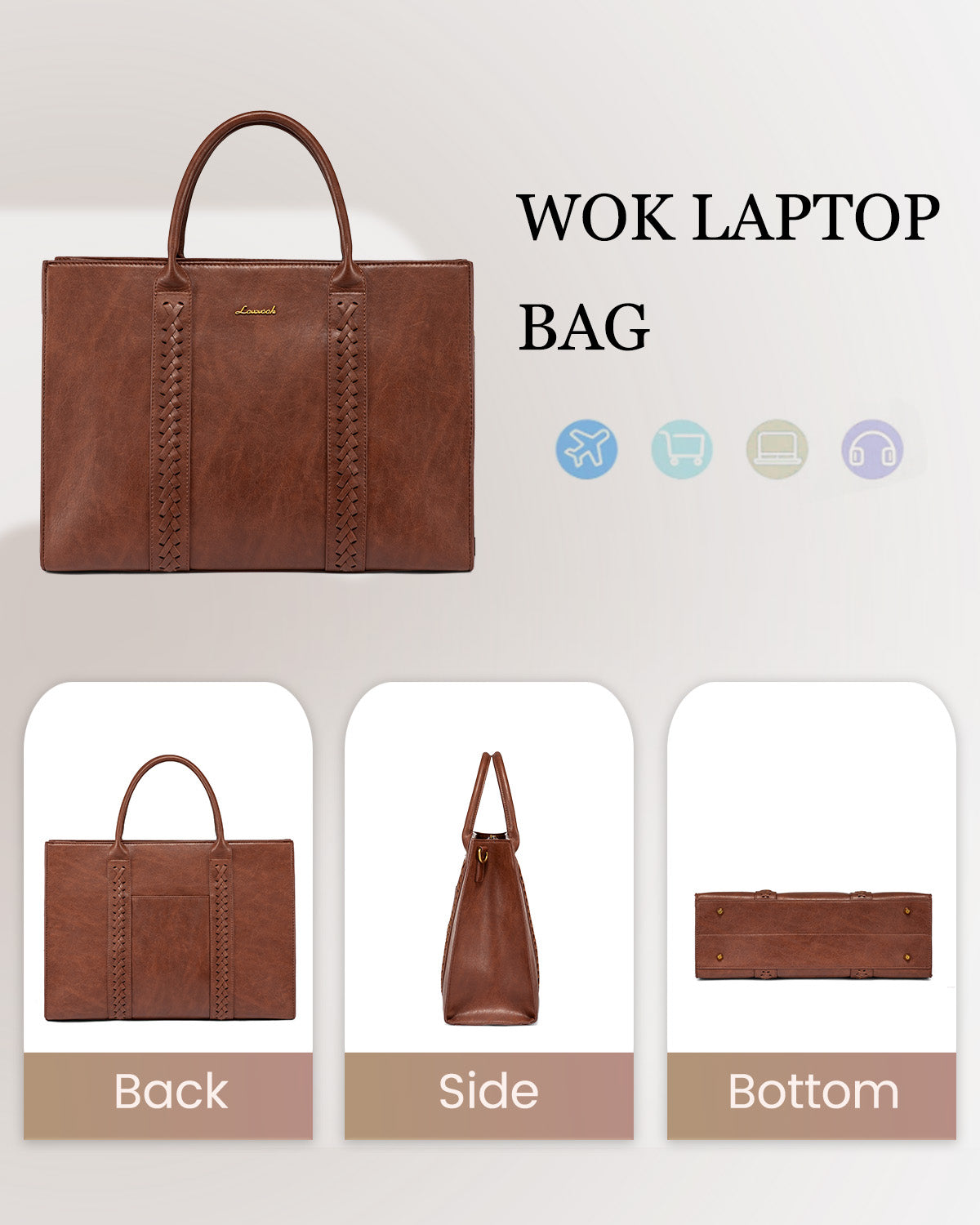 LOVEVOOK Women's Business Laptop Tote Bag – Vintage PU Leather 15.6" Briefcase with Clutch