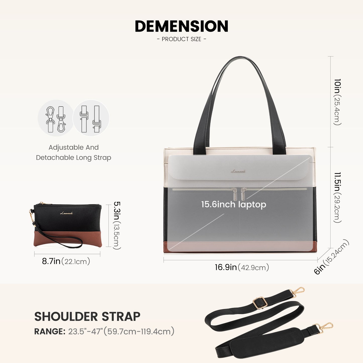 LOVEVOOK 2-Piece Luxury Tote & Clutch Set | 15.6” Laptop Bag