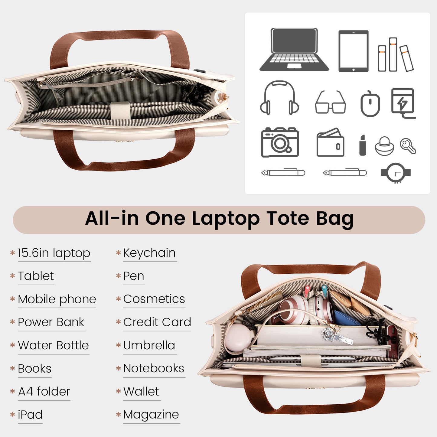 LOVEVOOK 2-Piece Luxury Tote & Clutch Set | 15.6” Laptop Bag