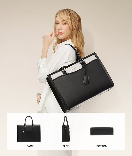 LOVEVOOK 15.6” Women’s Laptop Tote Bag – Waterproof PU Leather Office & Travel Handbag with Clutch