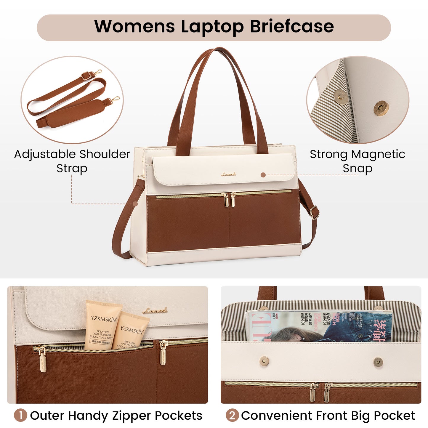 LOVEVOOK 2-Piece Luxury Tote & Clutch Set | 15.6” Laptop Bag