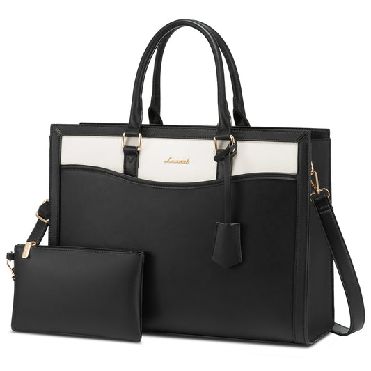 LOVEVOOK 15.6” Women’s Laptop Tote Bag – Waterproof PU Leather Office & Travel Handbag with Clutch