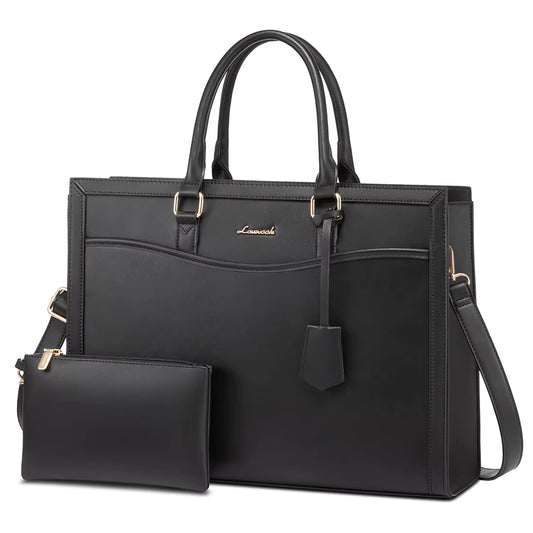 LOVEVOOK 15.6” Women’s Laptop Tote – PU Leather Office Handbag & Clutch Set