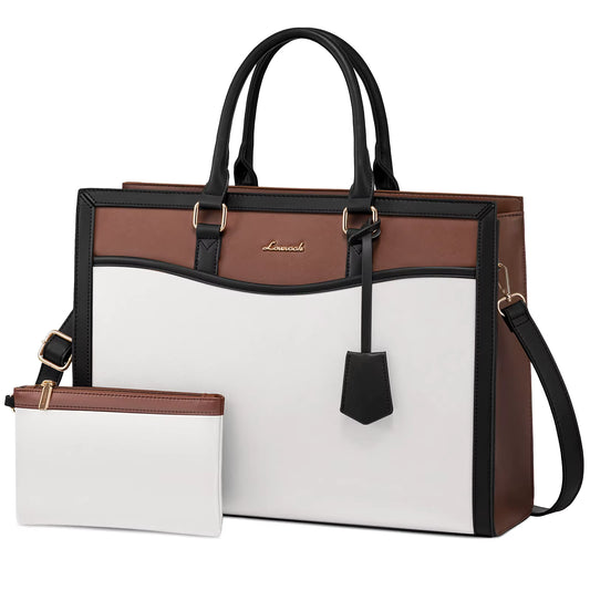 LOVEVOOK 15.6” Women’s Laptop Tote Bag – Waterproof PU Leather Office & Travel Handbag with Clutch