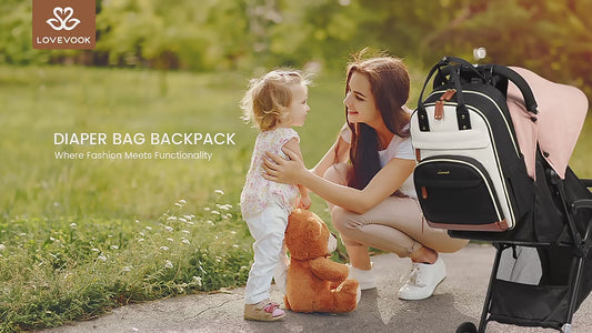 LOVEVOOK Large Waterproof Diaper Backpack – Multi-Pocket Baby Bag with Stroller Straps & Changing Pad