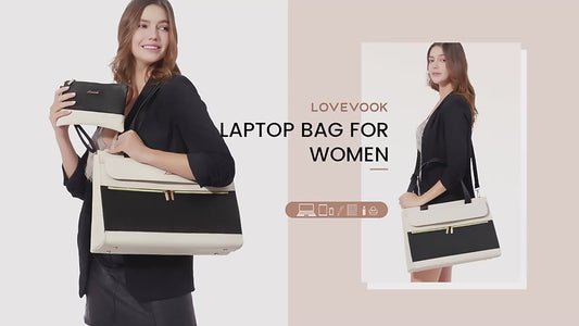 LOVEVOOK 2-Piece Luxury Tote & Clutch Set | 15.6” Laptop Bag
